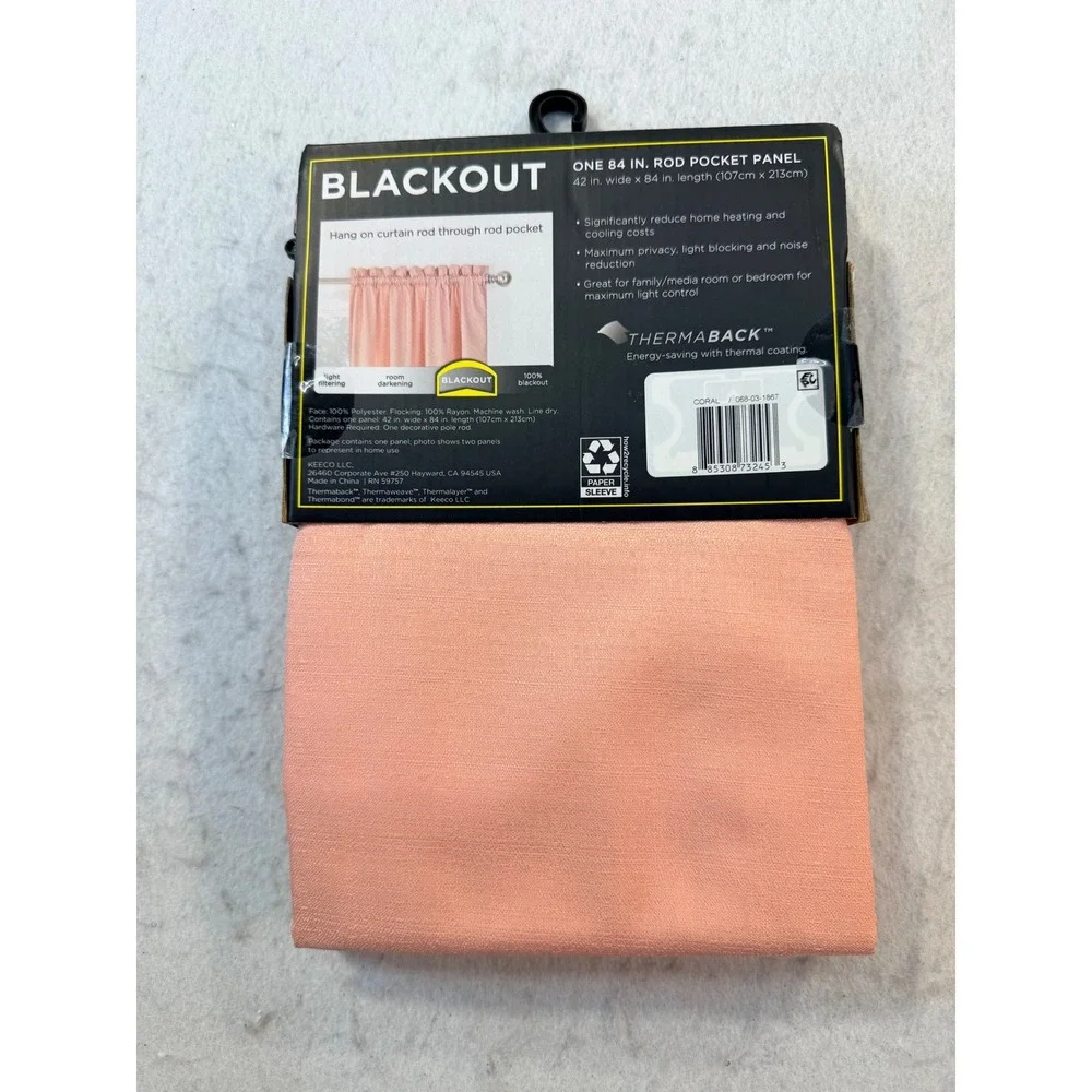 Eclipse Braxton Blackout Curtain Panel 42x84 Coral Thermaback Energy Saving new